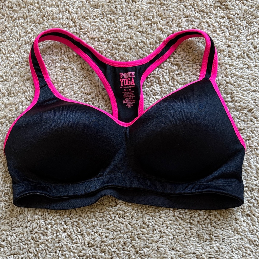 PINK Victoria's Secret Black and Pink Sports Bra
